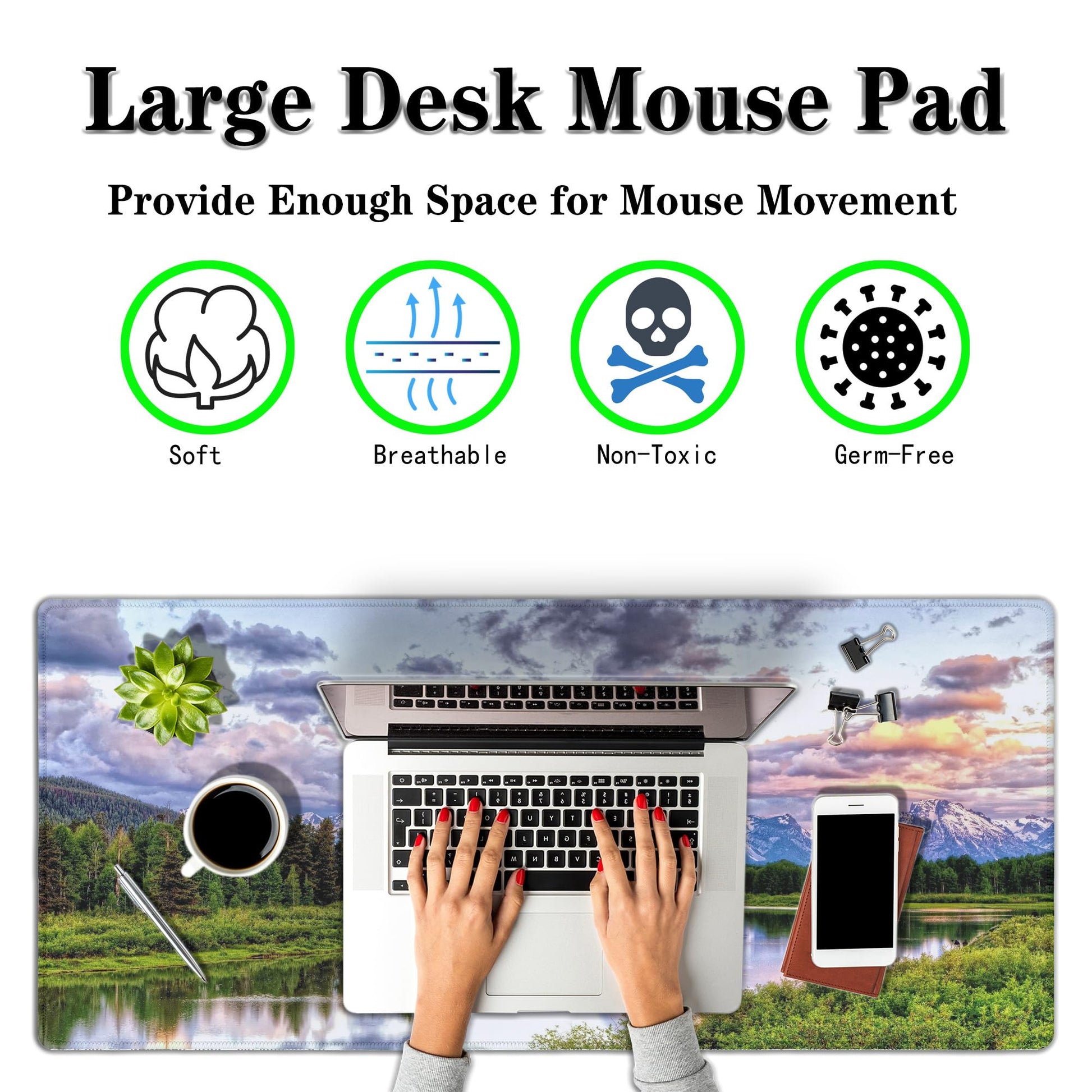 Samgula Gaming Mouse Pad Green Computer Pad, Large Mousepads Desktop Mats, Mouse Pad Big Waterproof