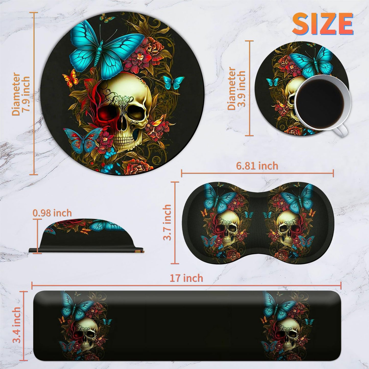 Mouse Pad with Wrist Rest + Keyboard Wrist Rest + Gaming Mouse Pad + Coasters Ergonomic Memory Foam