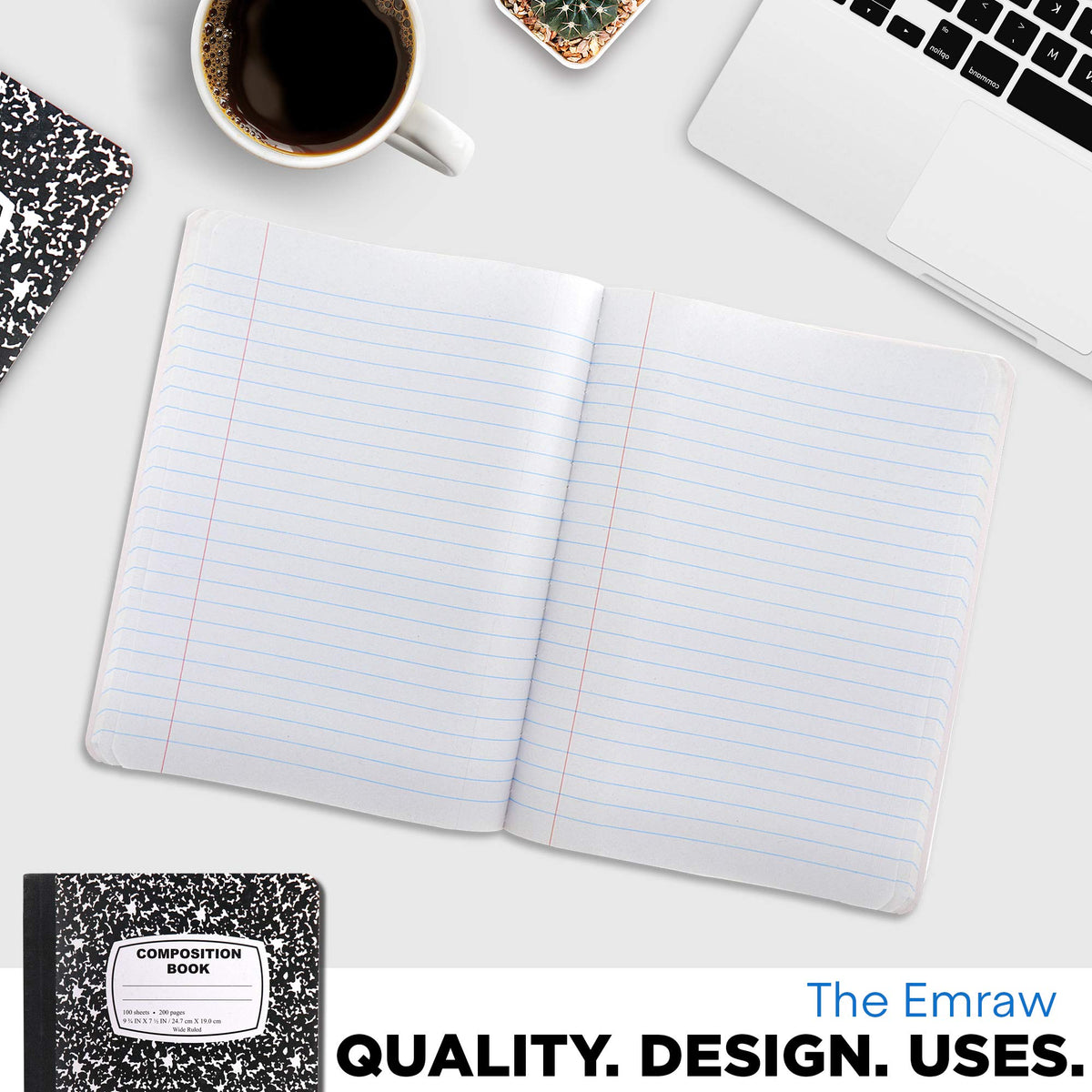 Emraw Marble Composition Notebook Wide Ruled Black and White Composition Books 100 Sheets (4 Pack)