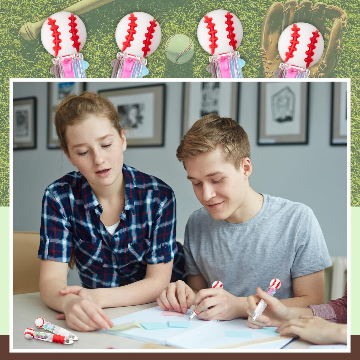 Kosiz 48 Pack Baseball Party Favors Multicolor 4 in 1 0.5mm Ballpoint Pen
