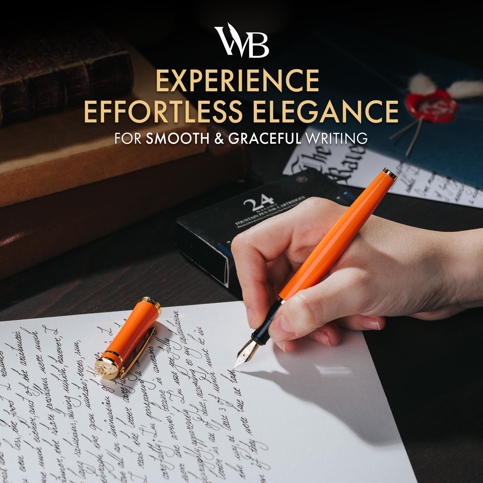 Wordsworth & Black Luxury Fountain Pen Set for Writing, Medium Nib, Orange