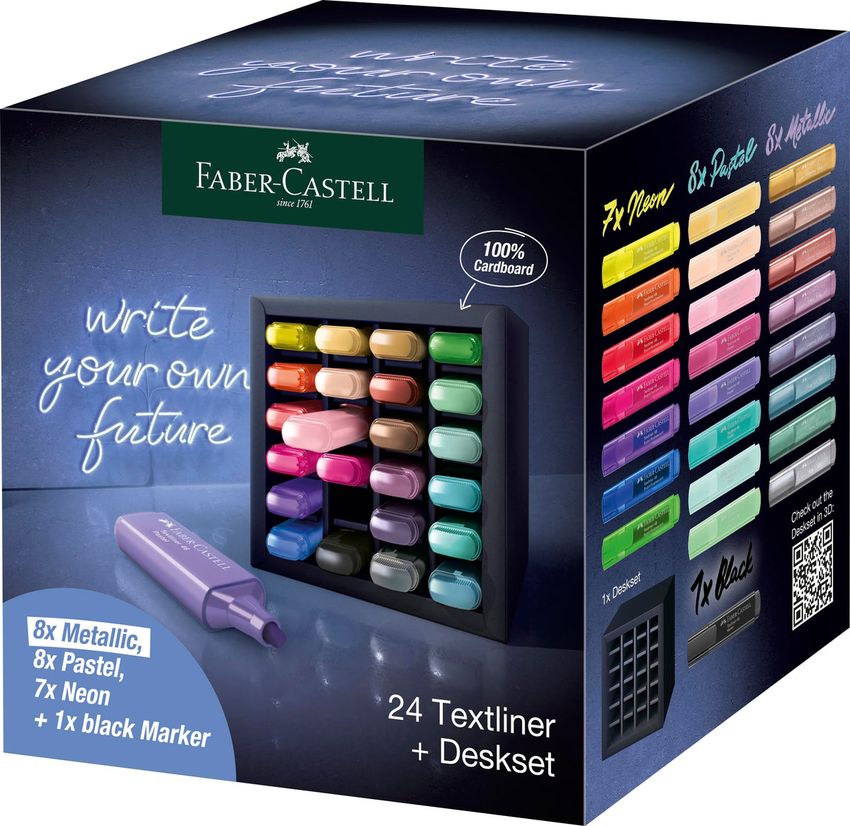 Faber-Castell Highlighter Desk Set - Assortment of 24 Chisel Tip Markers, Metallic, Neon, and