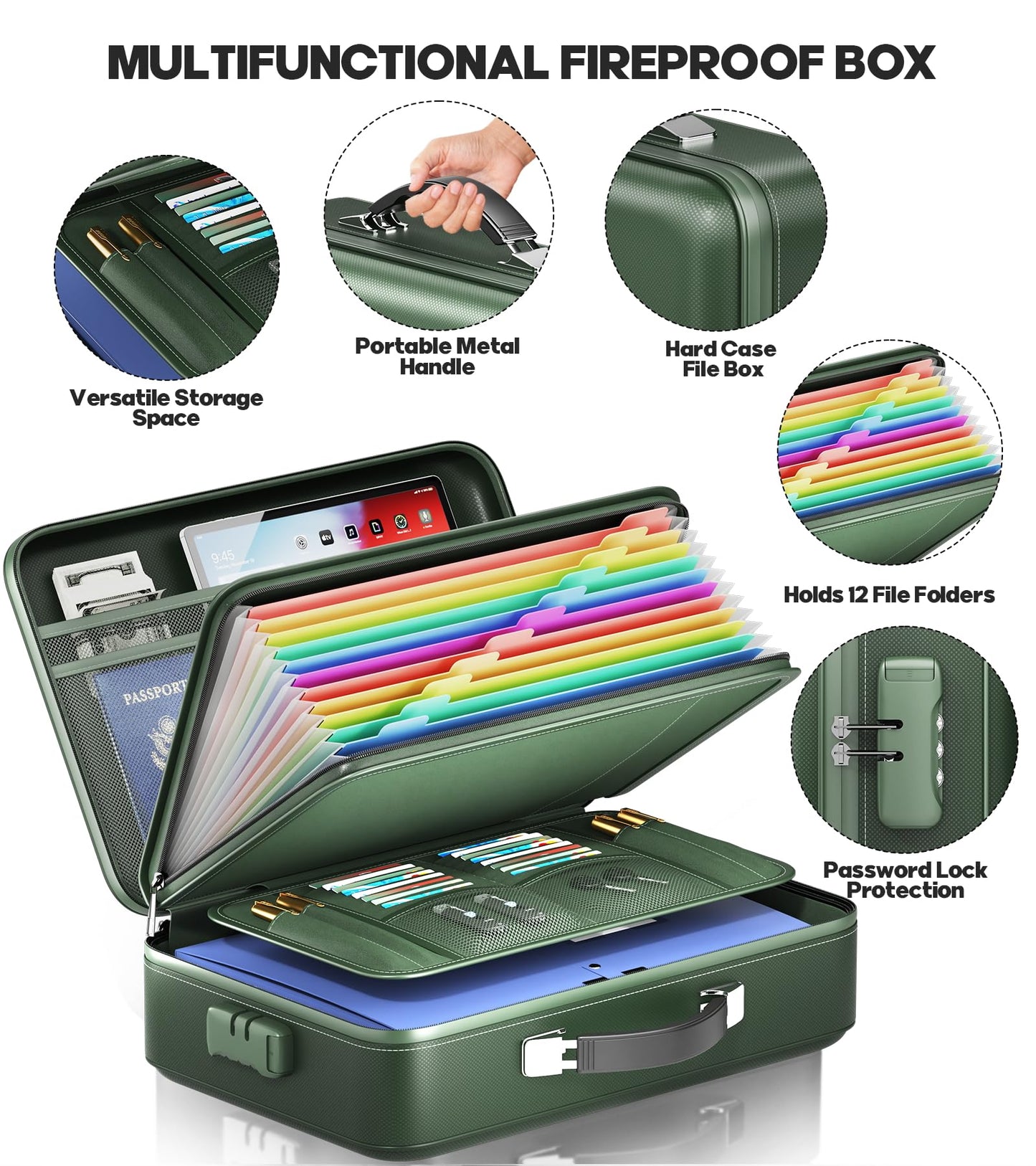 BigPonPon Fireproof Document Box, Hard Case Highly Flame-Resistant Fire Proof Waterproof File