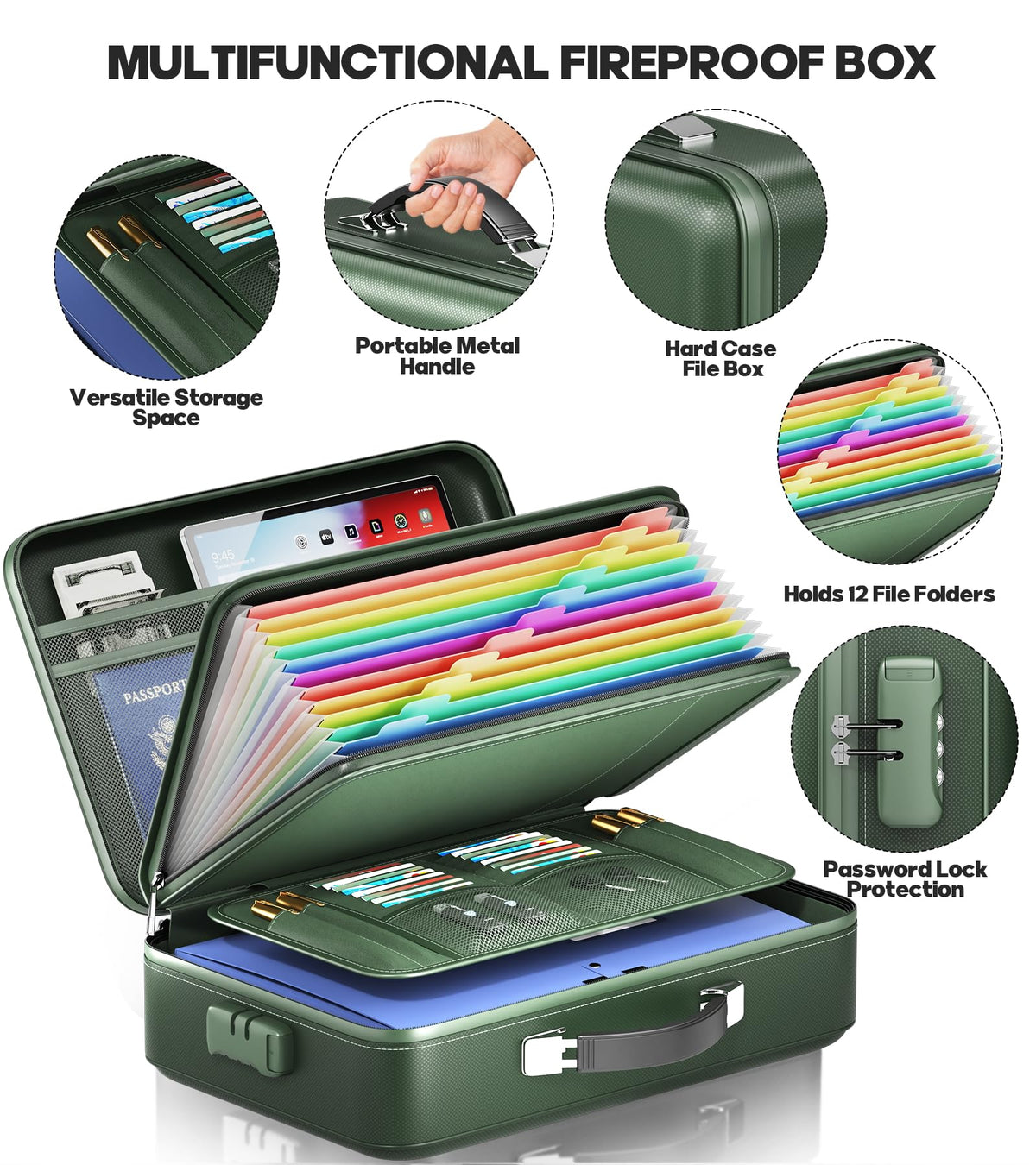 BigPonPon Fireproof Document Box, Hard Case Highly Flame-Resistant Fire Proof Waterproof File