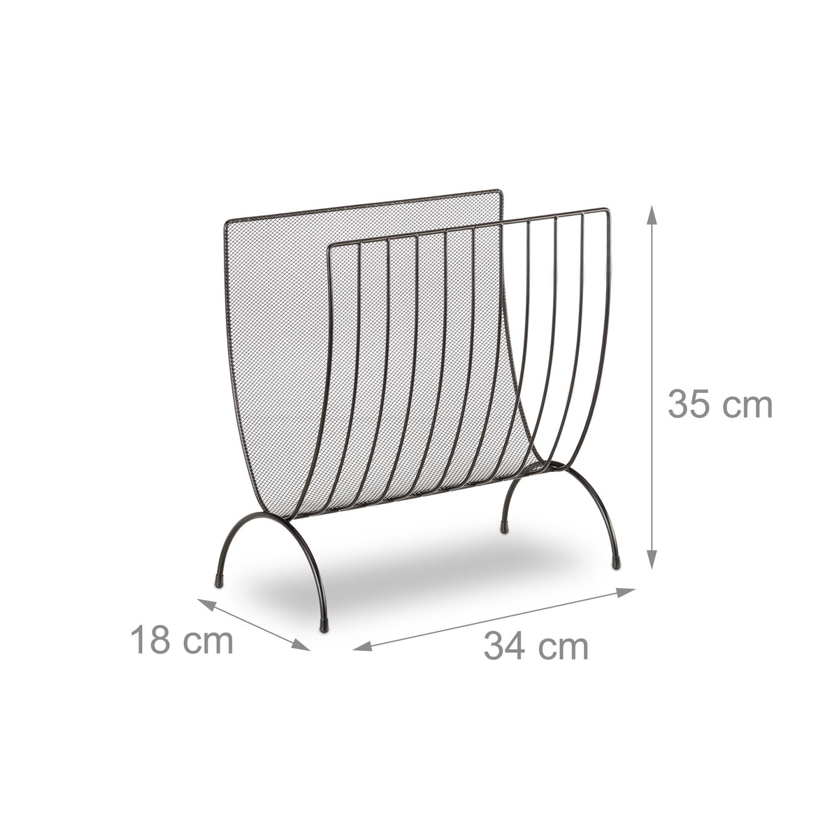 Relaxdays Mesh Newspaper Stand, Metal Newspaper Bin, Freestanding Rack, H x W x D 35 x 34 x 18 cm