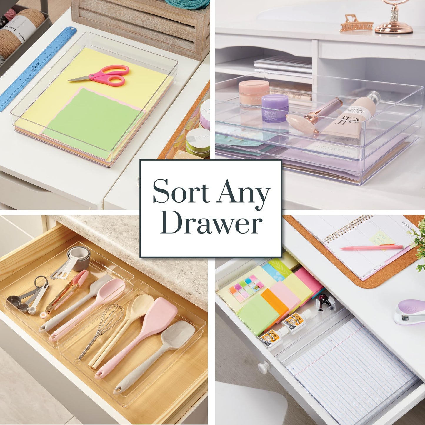 STORi SimpleSort 2-Piece Stackable Clear Drawer Organizer Set | 12" x 9" x 2" Rectangle Trays |