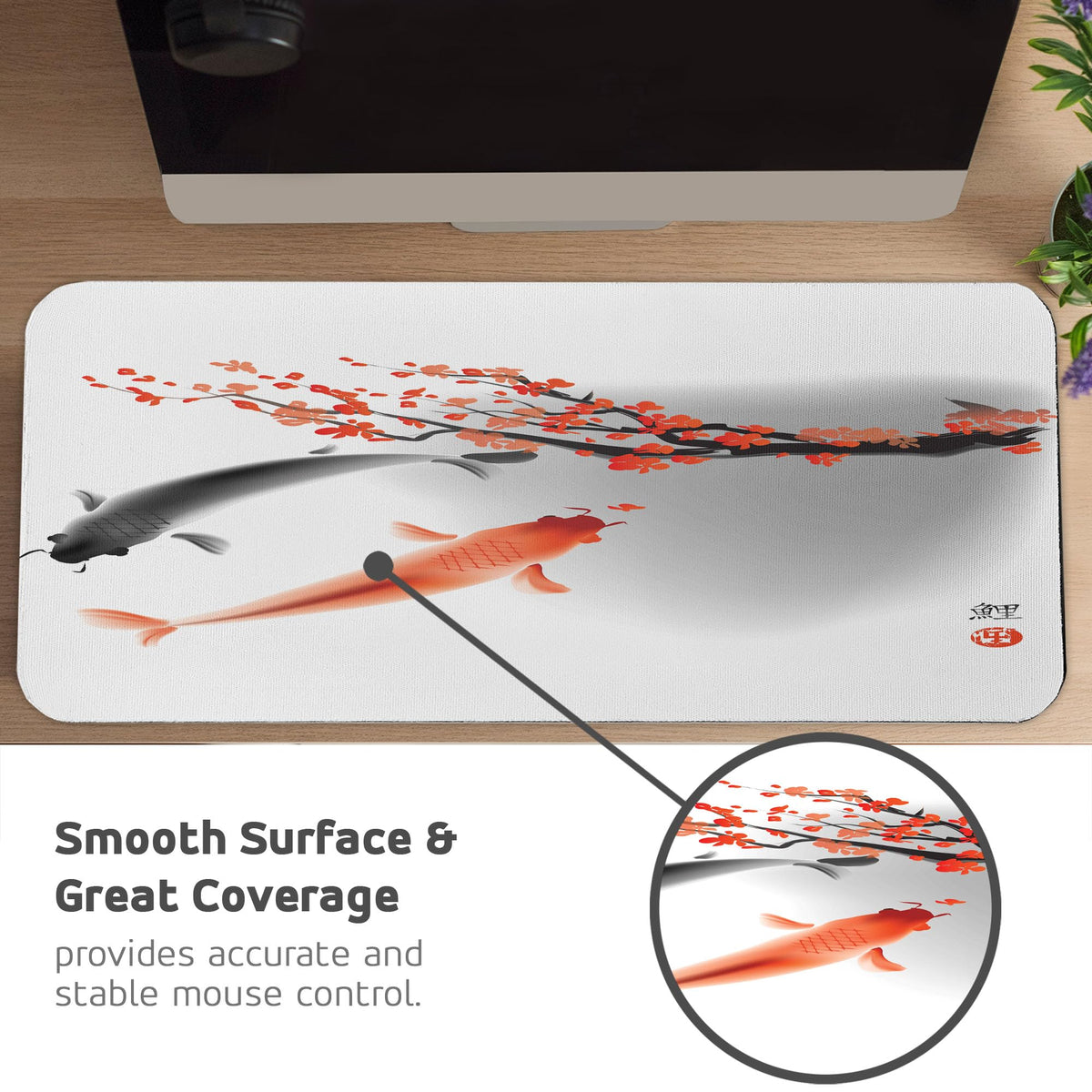 Ambesonne Japanese Computer Mouse Pad, Koi Carp Fish Couple Swimming Cherry Blossom Sakura Branch