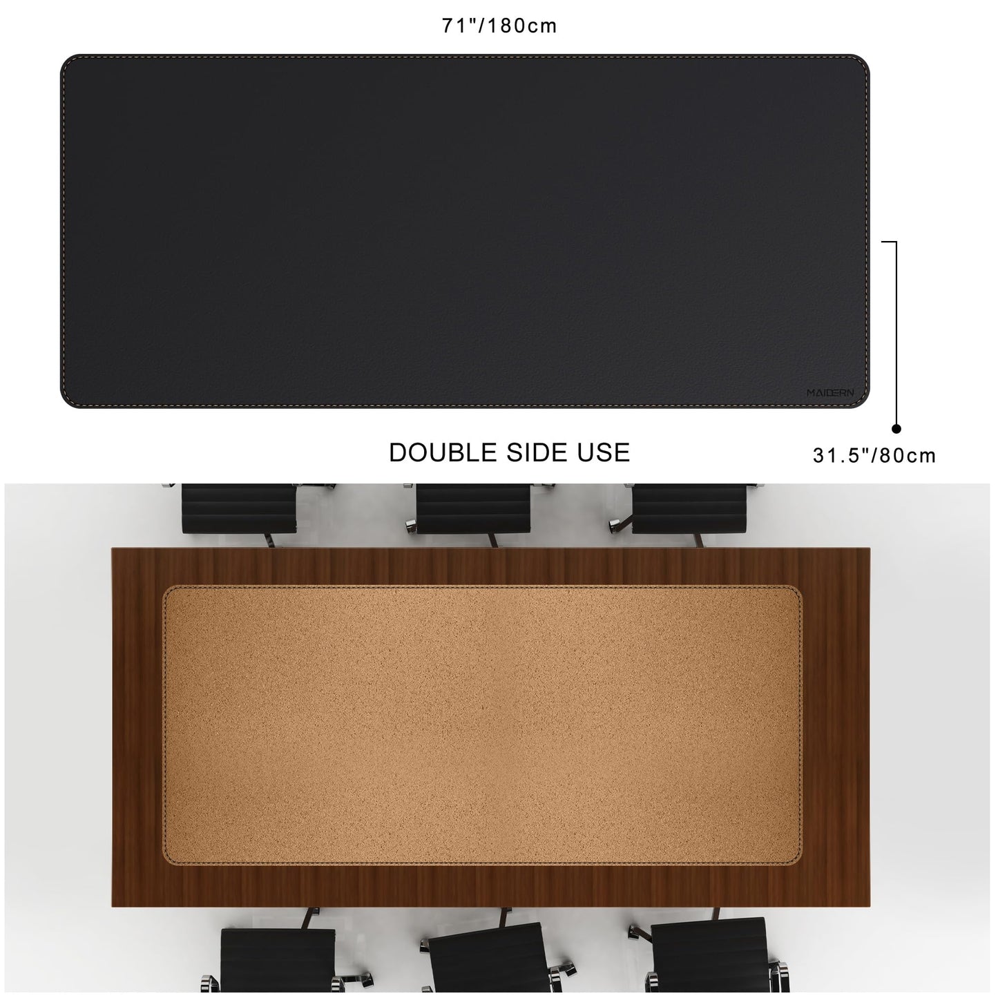 MAIDERN Leather Desk Mat, XXL 70.8” x 31.5” Reversible Office Desk Pad Mat, Cork & Leather Large