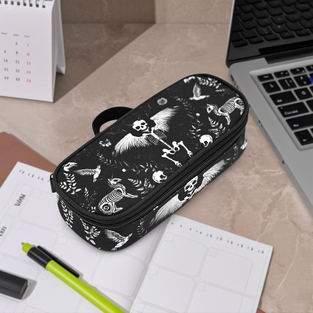 Droerfes Goth Skull Pencil Case Pencil Pouch Large Capacity Pen Bag School Office Organizer