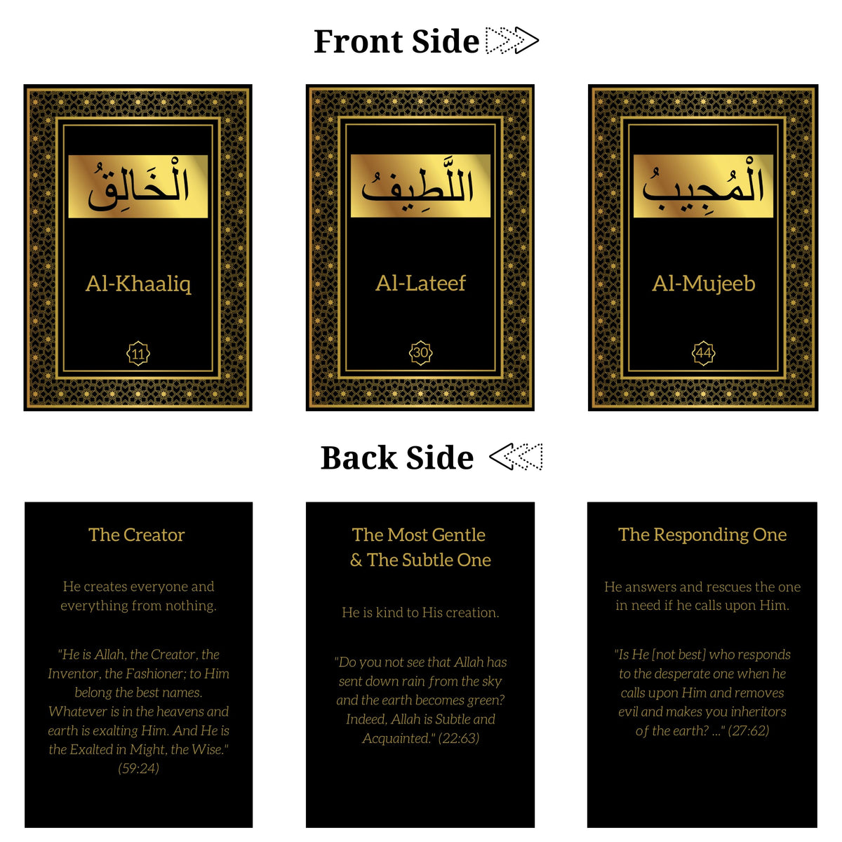 99 Names of Allah Flashcards with Quran Verses, Asma Ul Husna Cards in Arabic and English, Islamic