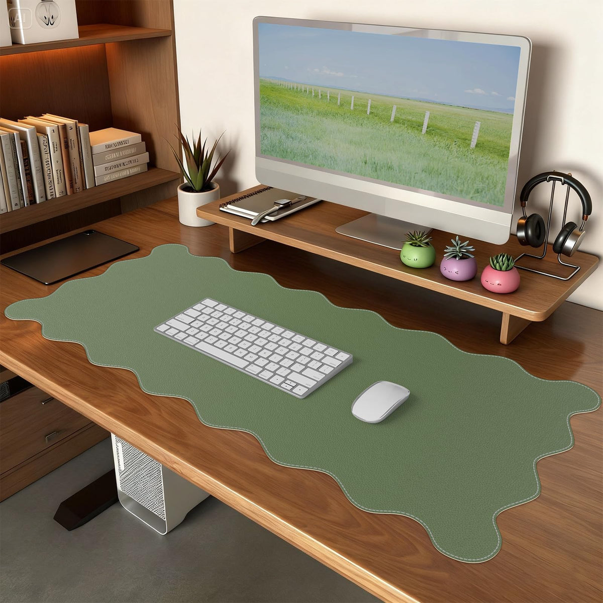iCasso Dark Green Desk Mat 35.4"x15.7", Desk Protector for Students