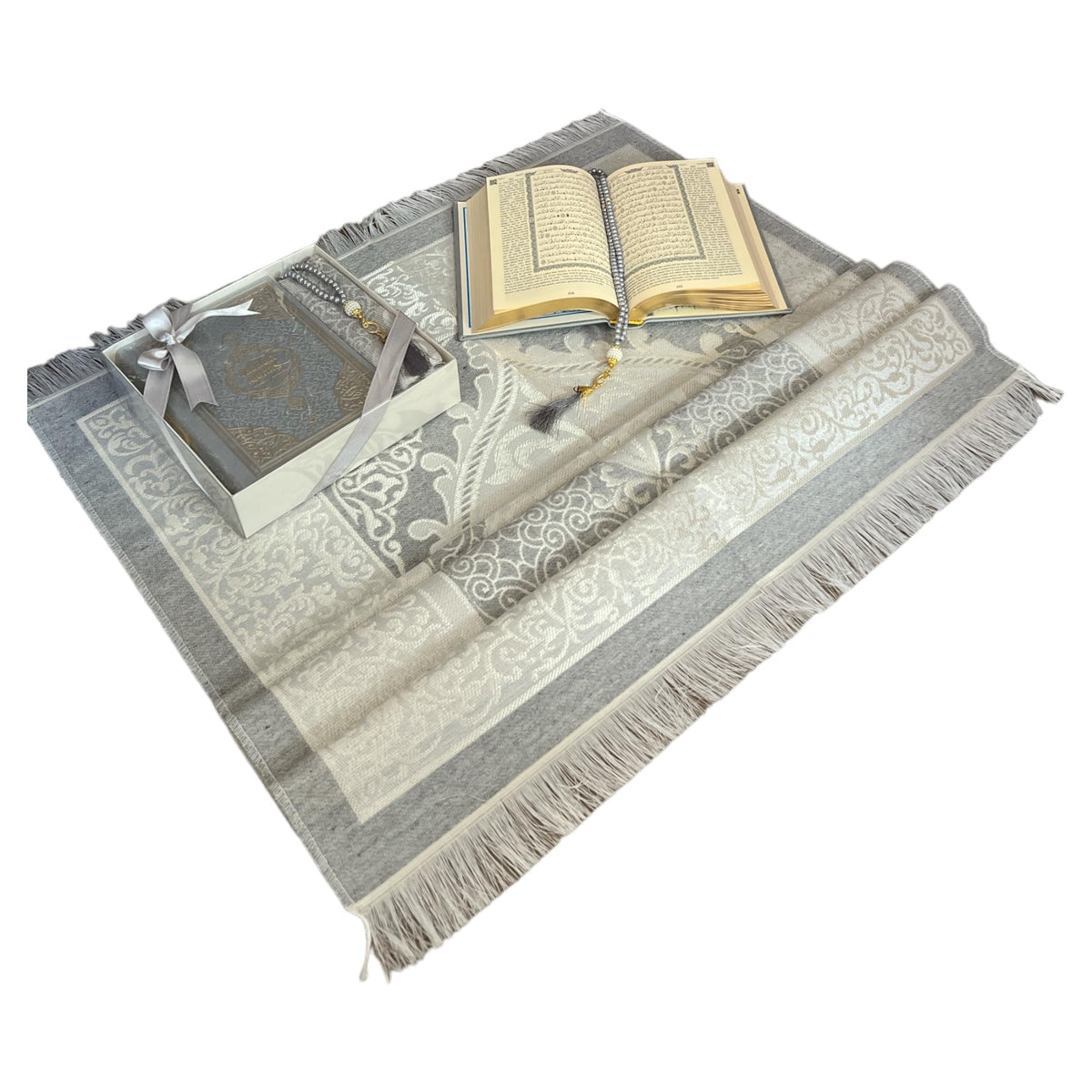 English Translate Thermo Leather Covered Quran,Tafta Prayer Mat and Beads Set |Quran Size:8x5.5x1.2