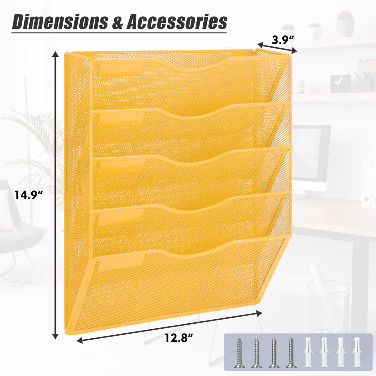 EASEPRES 5 Pocket Mesh Hanging Wall File Organizer, Wall Mounted Mail Paper Document Folder Holder