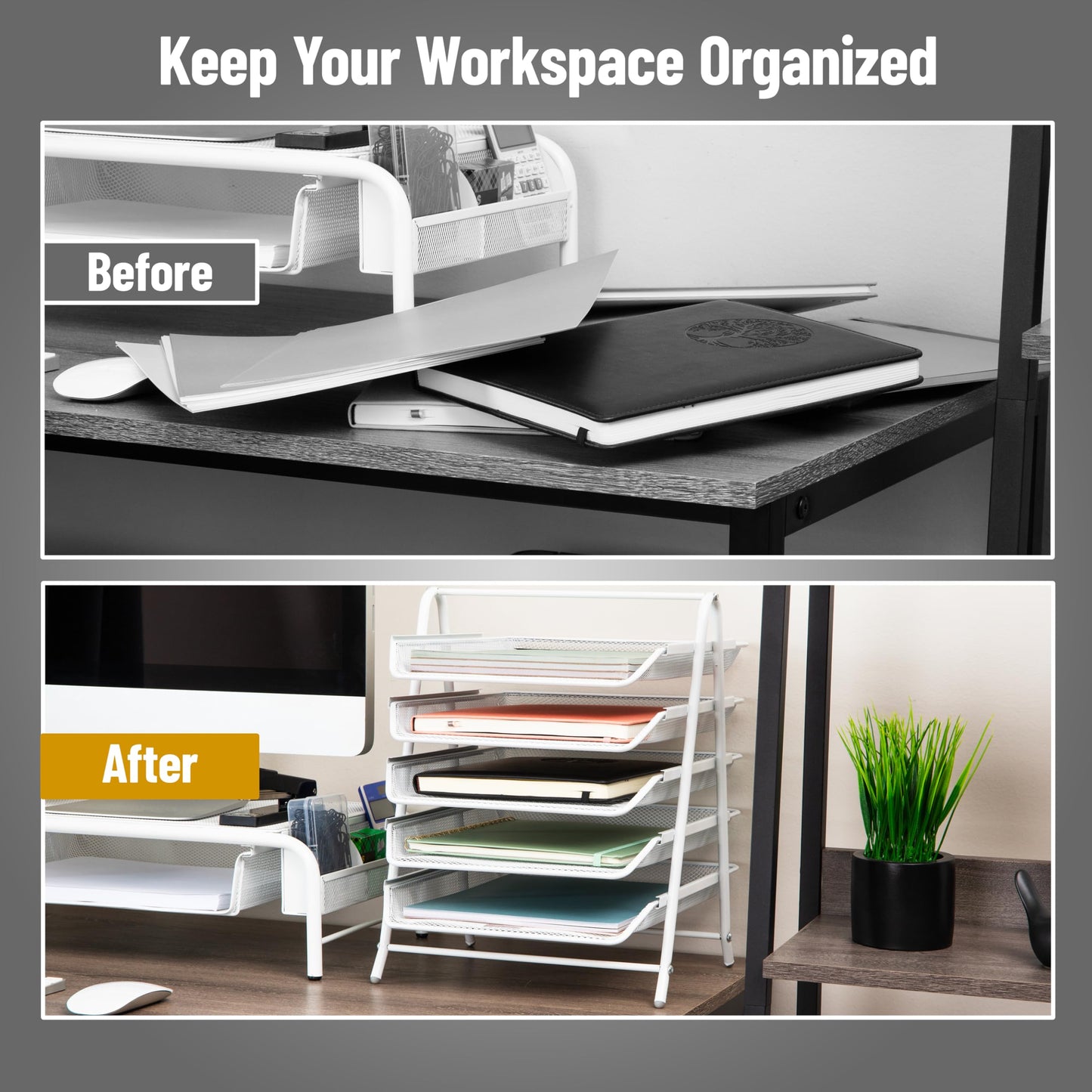 Mind Reader 5-Tier Paper Tray Organizer, White