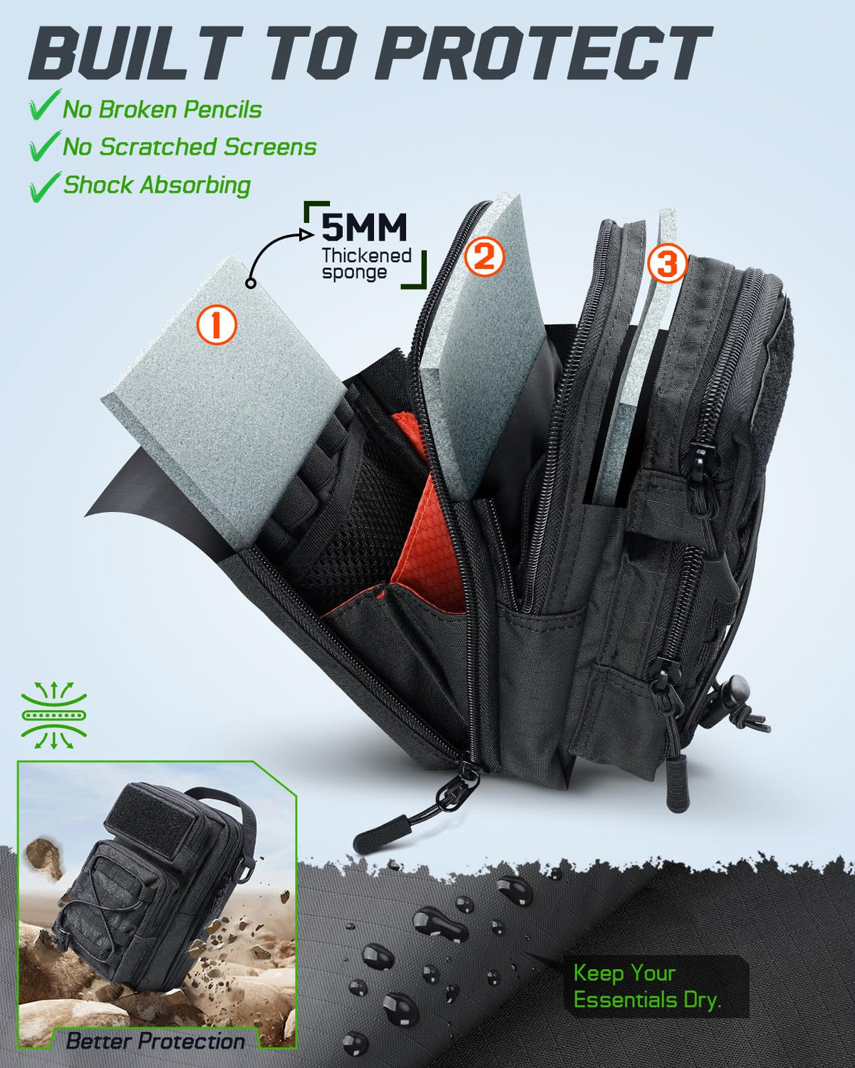 RXW Large Pencil Case Pouch, EDC Organizer for School, Office, Travel, Tech