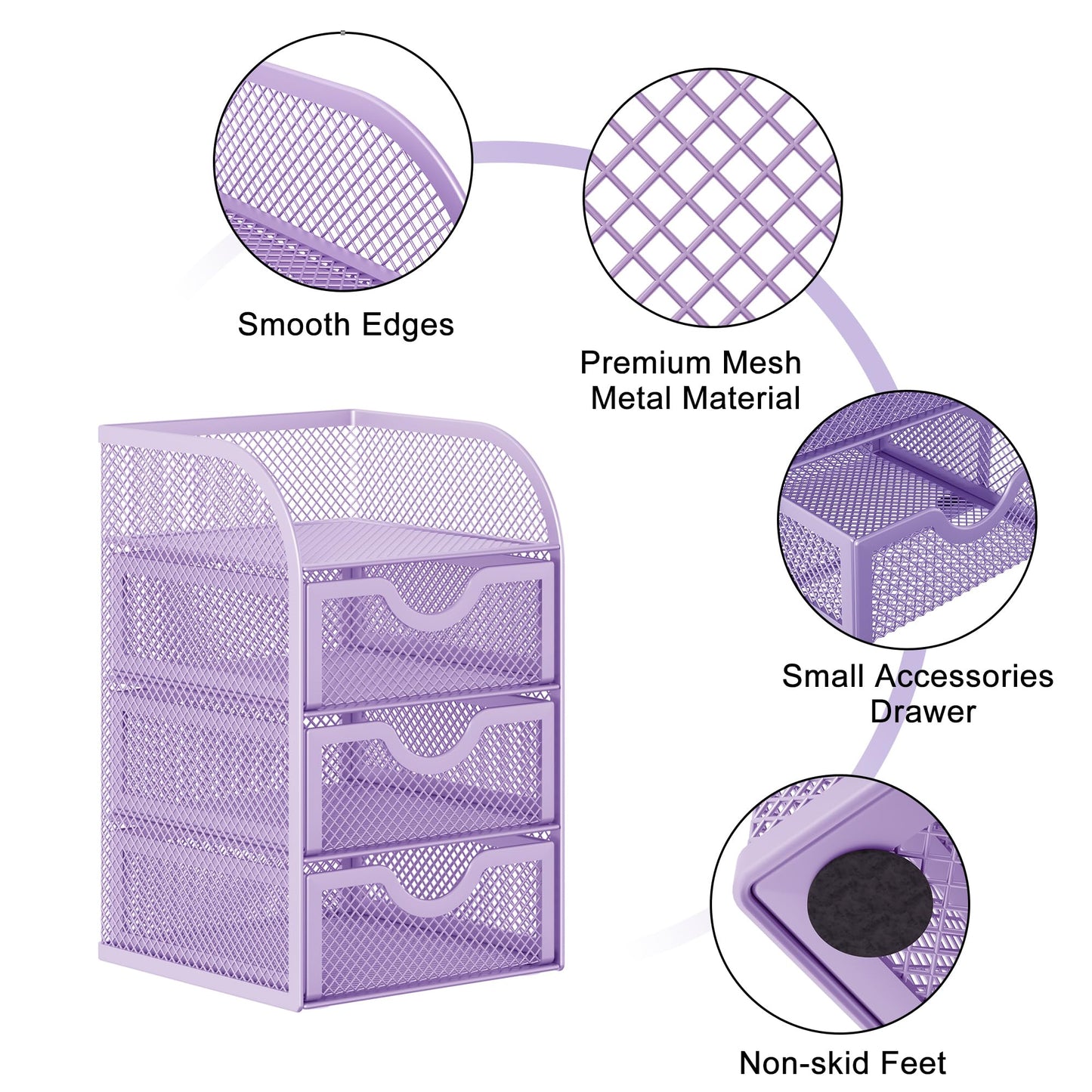 EasyPAG Mesh Desk Organizer with 3 Drawer Office Desktop Organizers and Accessories Stationery