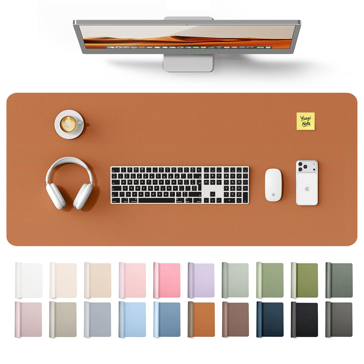 YSAGi Leather Desk Protector, Office Mat, Large Mouse Mat, Non-Slip PU Leather Blotter, Laptop Desk