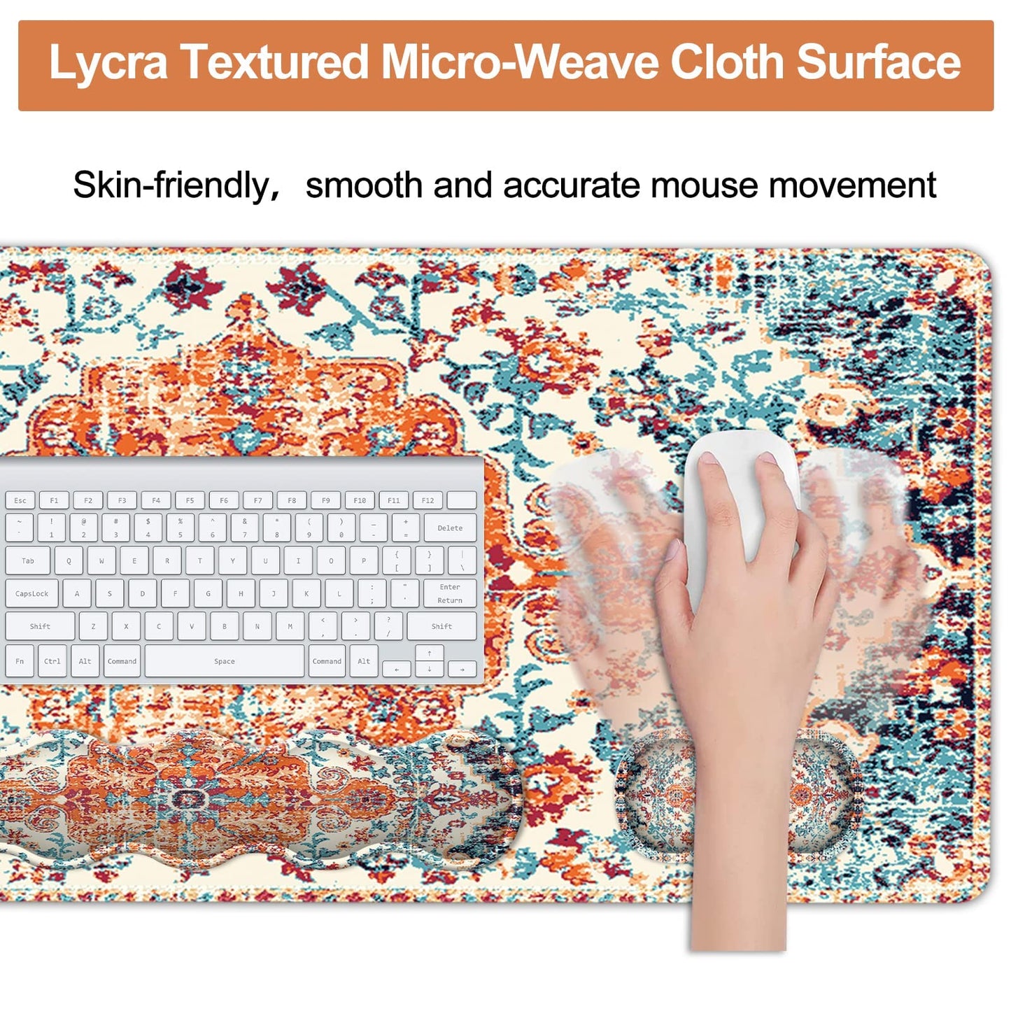 iLeadon Keyboard Mouse Pad Set, Large Boho Desk Mat with Wrist Rest