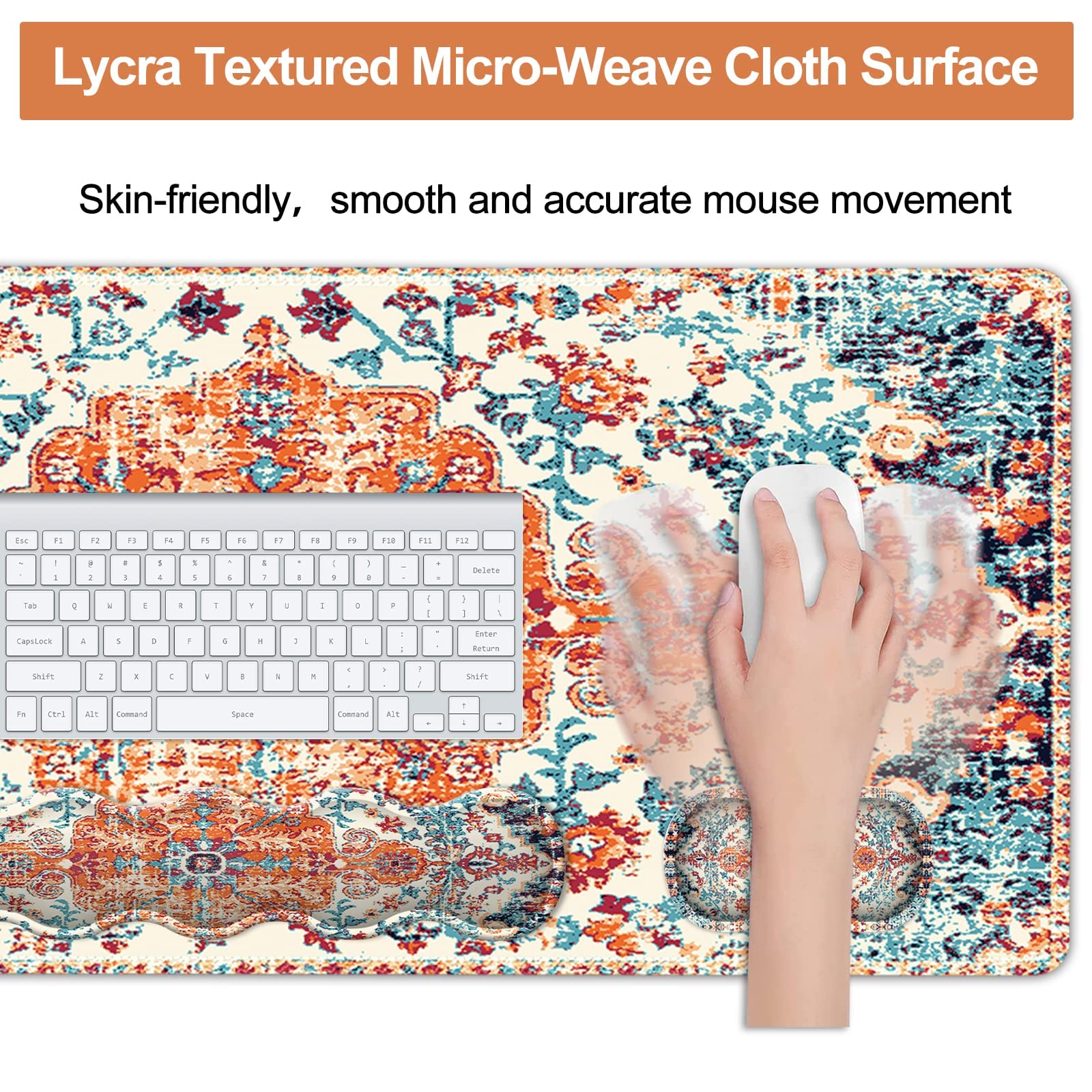 iLeadon Keyboard Mouse Pad Set, Large Boho Desk Mat with Wrist Rest
