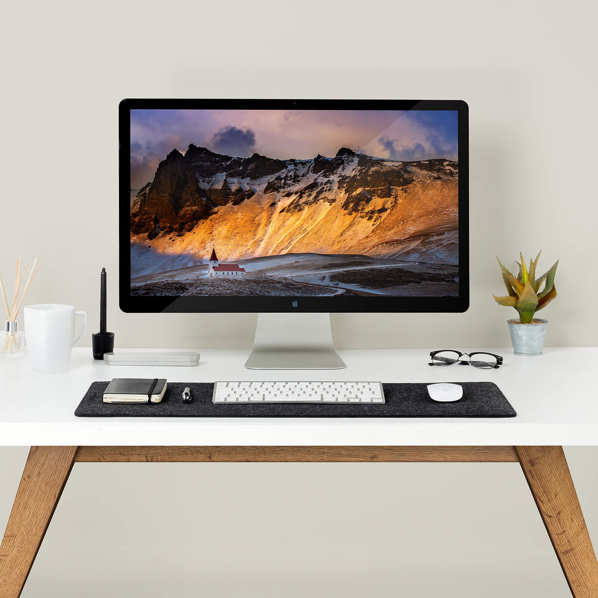 Wolvende Premium Felt Desk Mat | Small 12" x 27.5" Multifunctional Desk Pad for Home Office | Dark