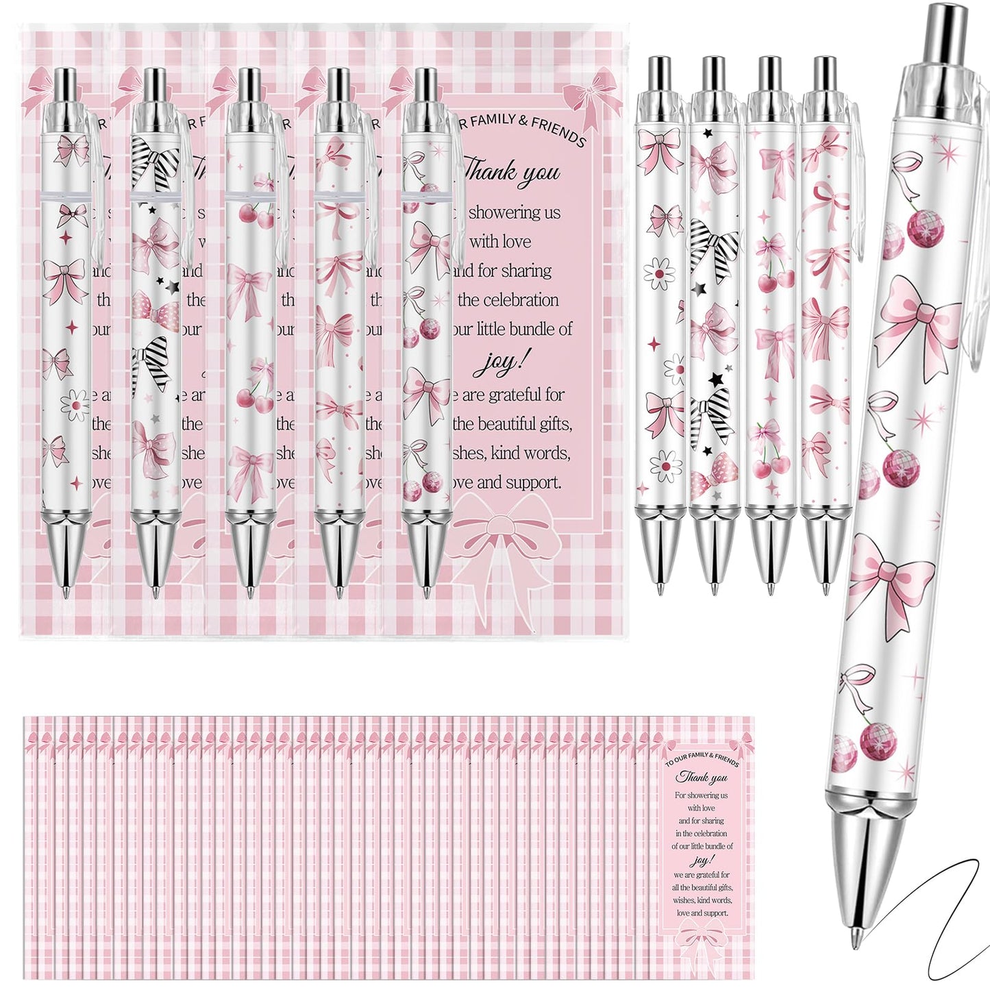 Lebsitey 50 Sets Pink Bow Baby Shower Favors for Guests Coquette Bow Pens