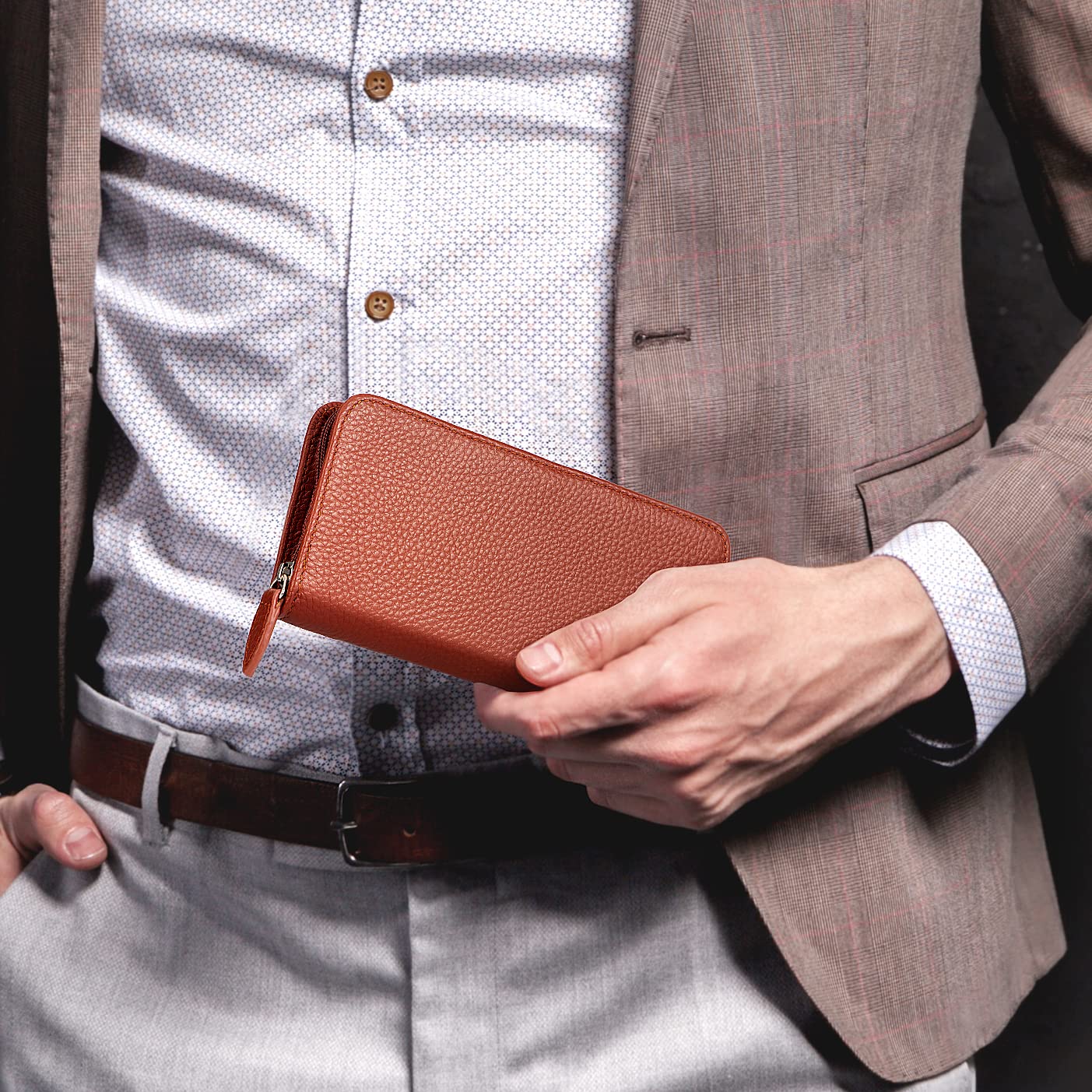 Lanxivi Genuine Leather Fountain Pen Case 3 Divided Slots Coffee Color, Zippered Pen Case Pouch