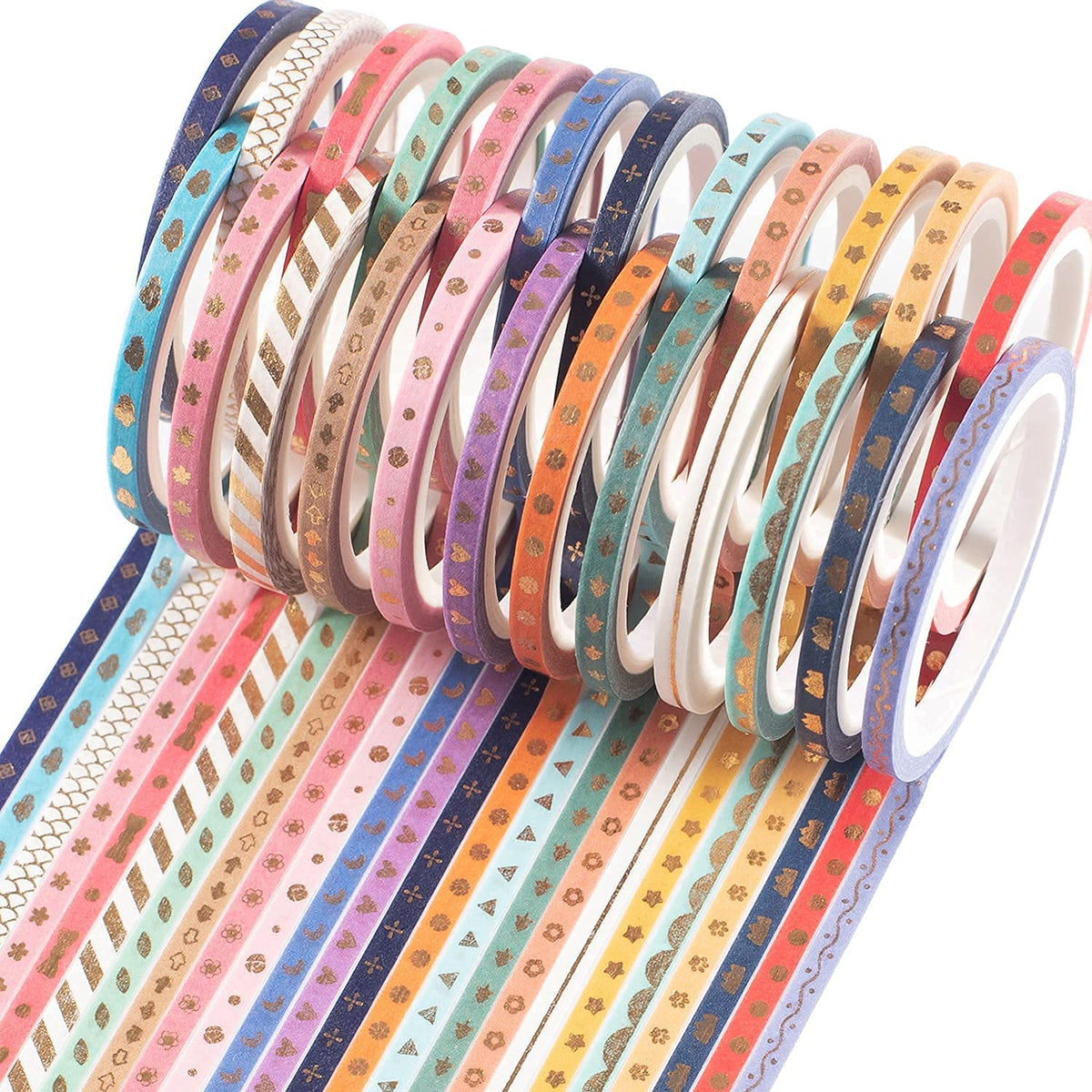 YUBX 24 Rolls Washi Tape Set Foil Gold Skinny Decorative Masking Tape 3MM Wide Scrapbook Tape for