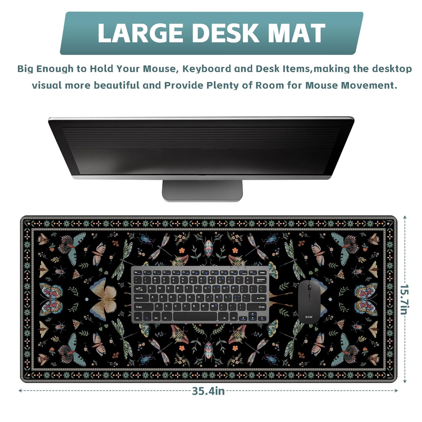 Baziabbo Black Desk Mat,XXL Extended Big Mouse Pad,Gaming Mousepad with Stitched Edge,Non-Slip