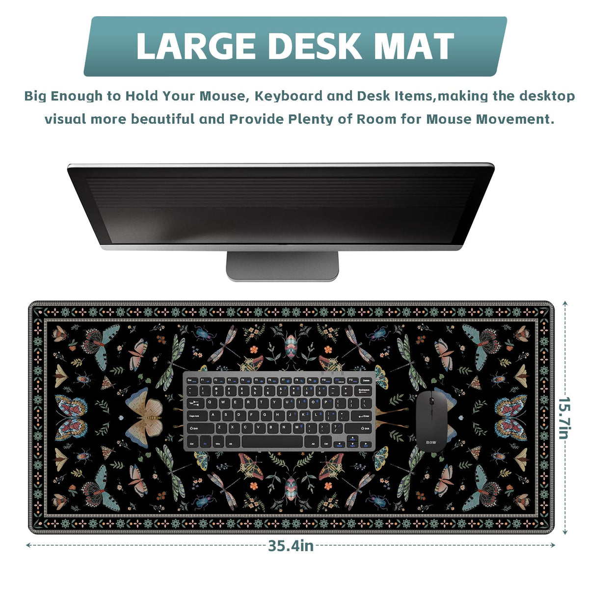 Baziabbo Black Desk Mat,XXL Extended Big Mouse Pad,Gaming Mousepad with Stitched Edge,Non-Slip