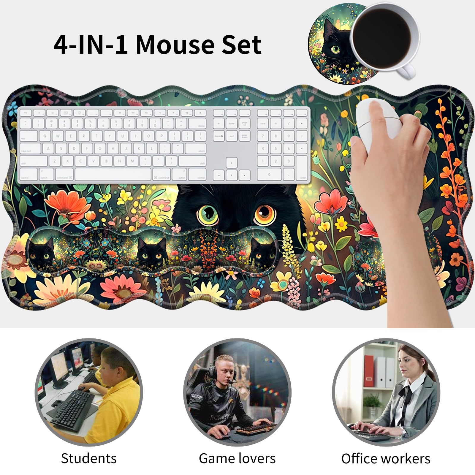 AIRWEE XXL Gaming Mouse Pad Set, 31.5"x11.8" Large Desk Mat with Keyboard Wrist Rest and Mouse