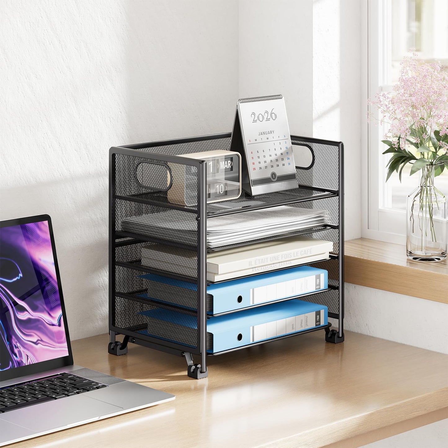 Simple Trending 5-Tier Paper Tray Organizer, File Organizer for Desk, Black