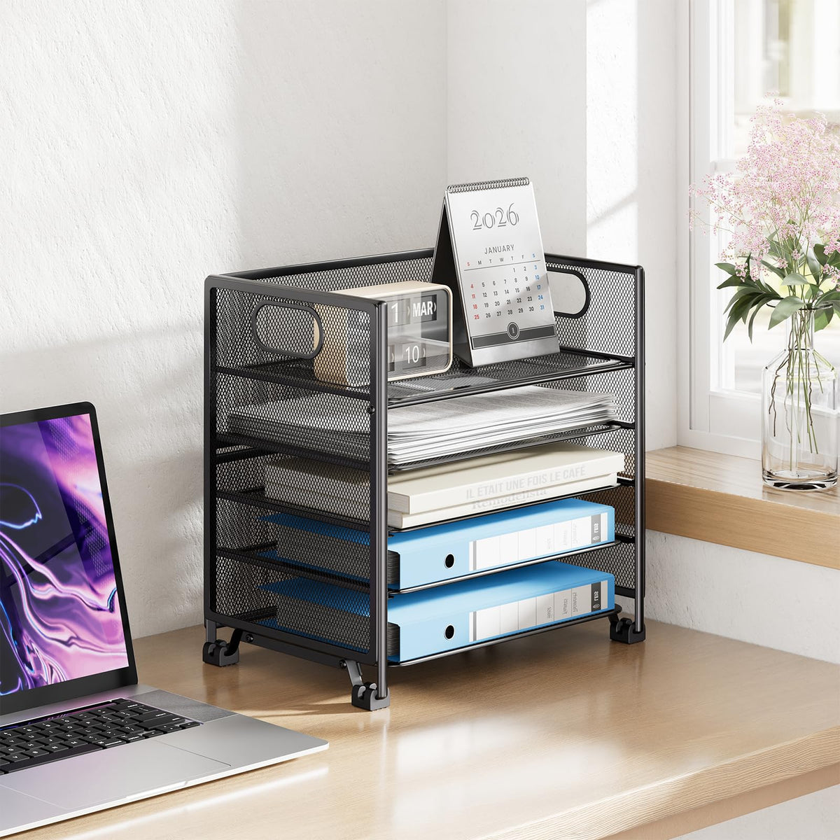 Simple Trending 5-Tier Paper Tray Organizer, File Organizer for Desk, Black