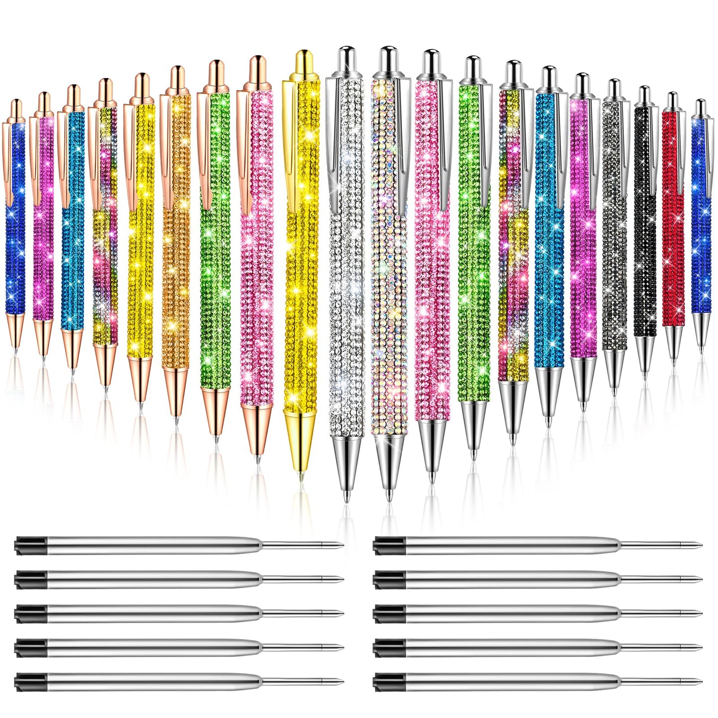 ZSMKJIAYE 20Pcs Rhinestone Pens Bling Metal Ballpoint Diamond Pens Bulk Fancy Sparkly Crystal Press