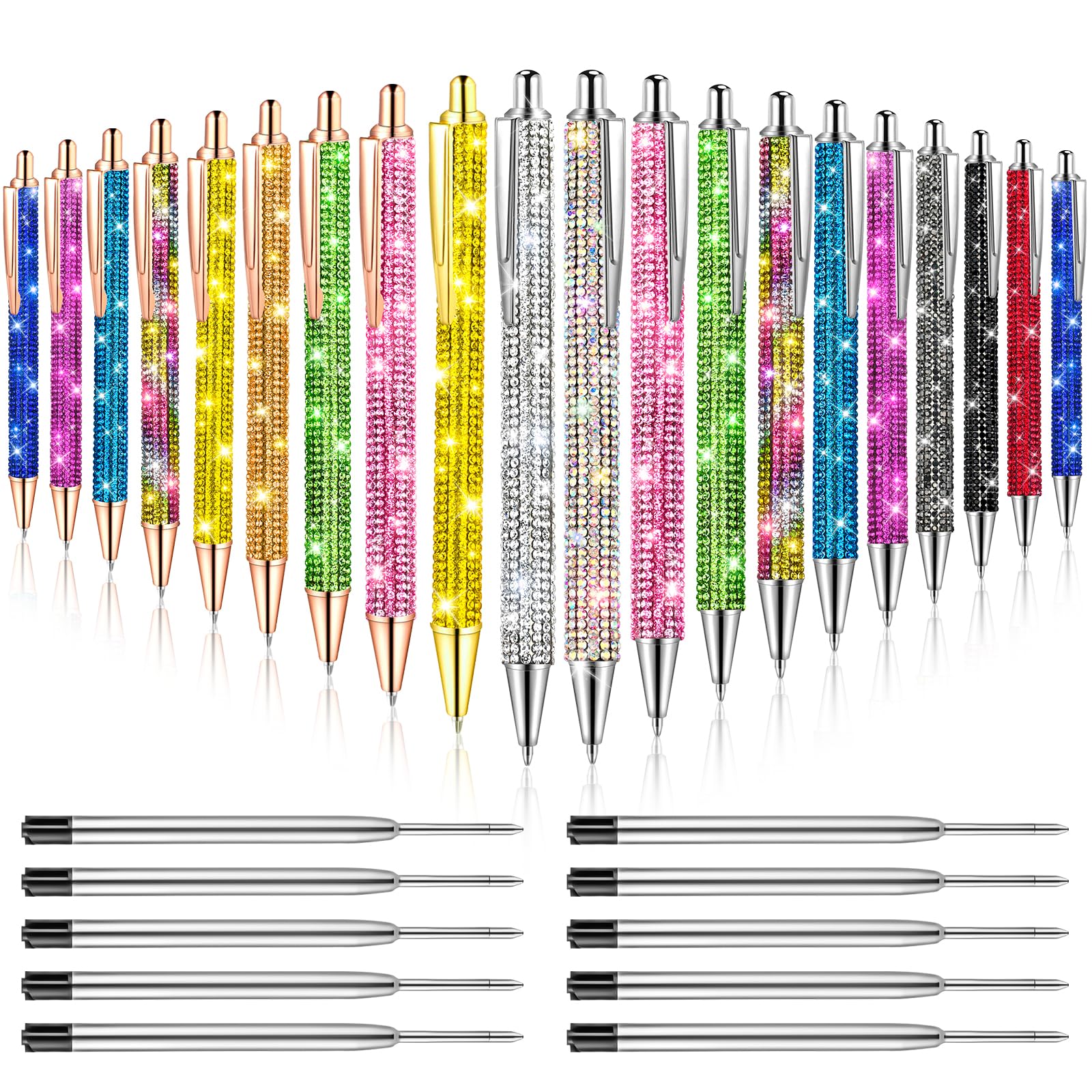 ZSMKJIAYE 20Pcs Rhinestone Pens Bling Metal Ballpoint Diamond Pens Bulk Fancy Sparkly Crystal Press