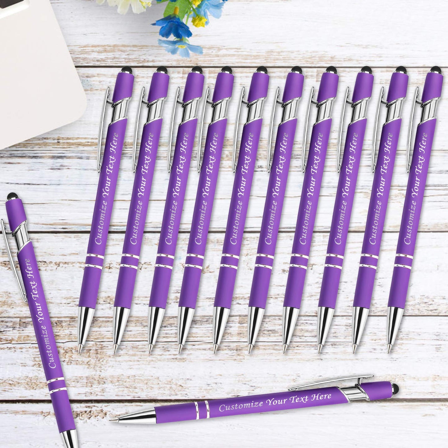 Personalized Pens with Stylus Tip, Custom Engraving Pens 12PCS, Soft Touch Ballpoint Pen, Printed