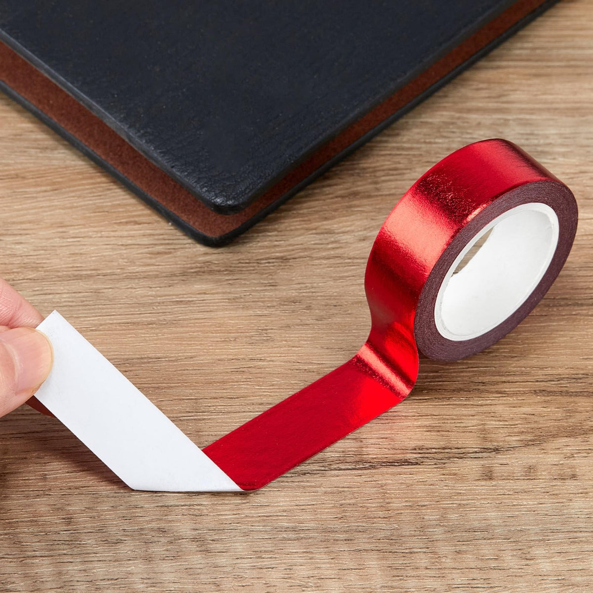 Qyueyue Red Foil Washi Tape - 2 Rolls Low Tack Self Adhesive Decorative Metallic Foil Masking Tape