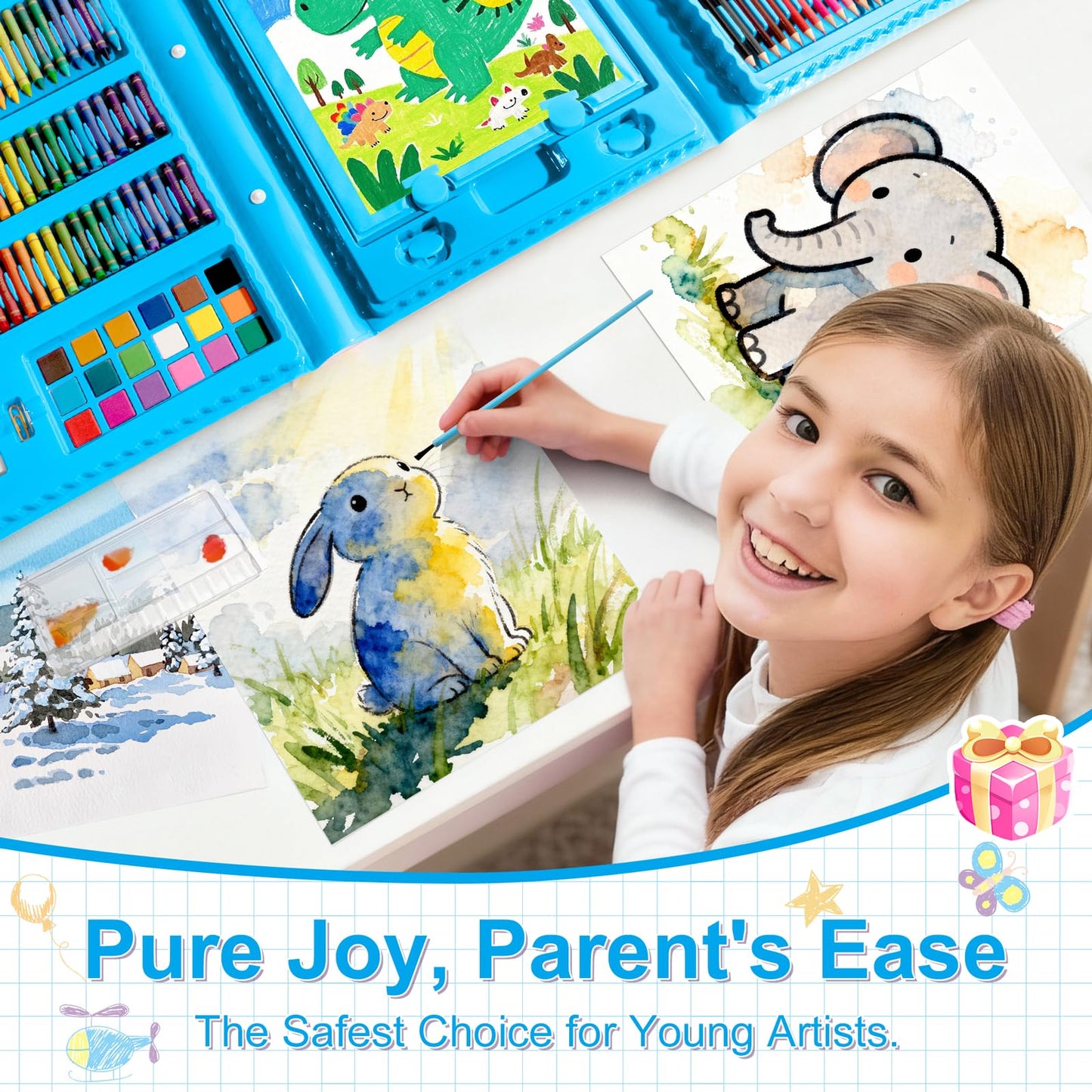 GOTIDEAL Kids Art Set,Art Supplies for Kids,210 PCS Art Kit,Blue