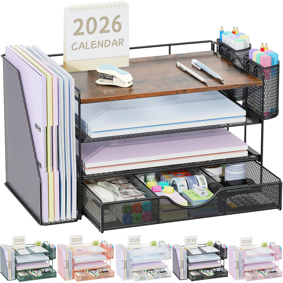 gianotter Desk Organizers and Accessories with File Holder, 4-Tier Desk Accessories & Workspace