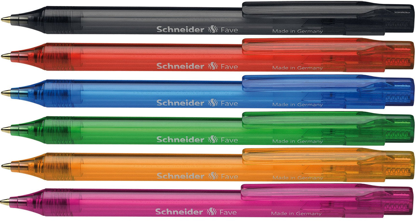 Schneider Fave Click-Top Ballpoint Pen, M, Blue, Barrel colour: assorted
