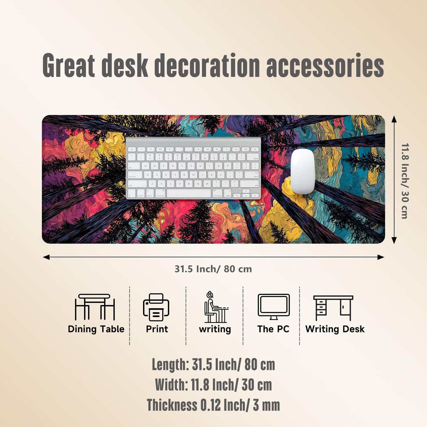 Extended Gaming Mouse Pad, Large Mouse Mat 3 mm Nature Rubber Base Mousepad with Stitched Edges