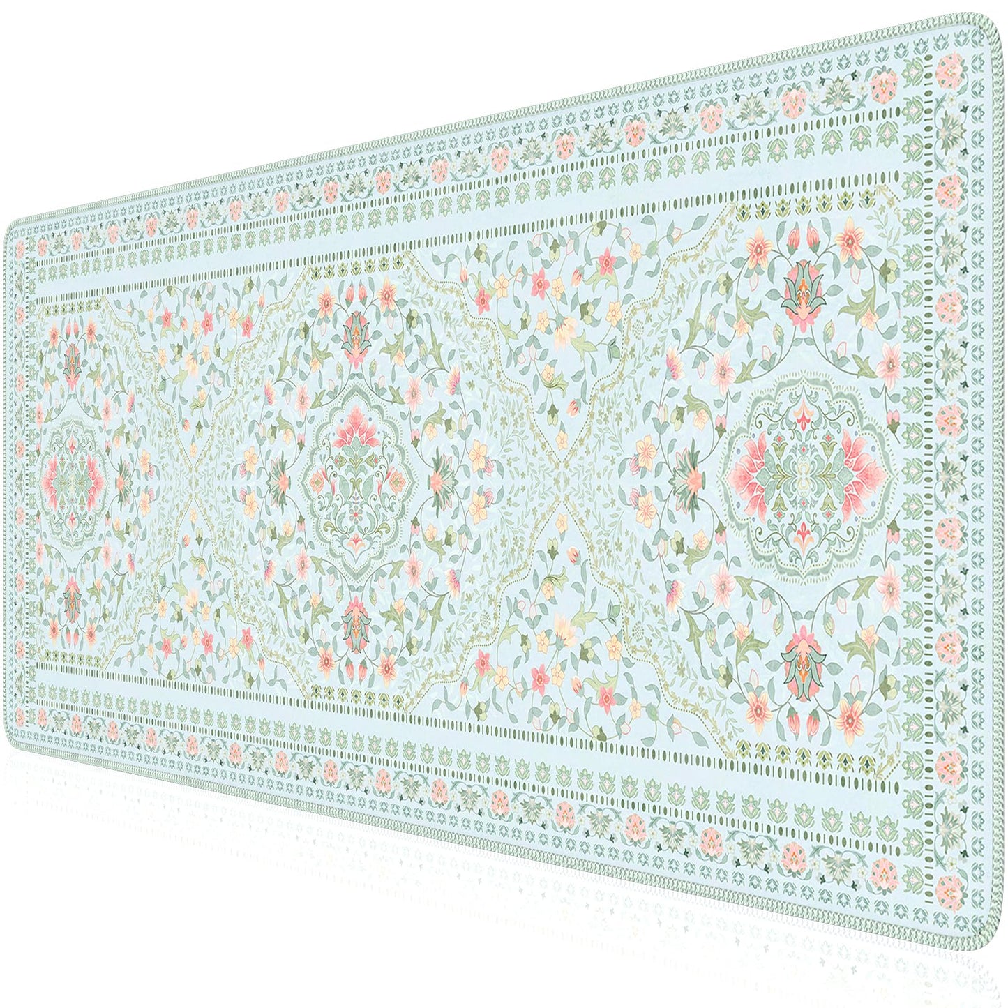 HAOCOO Light Green Floral Desk Pad, 35.4" x 15.7" Mousepad for Home Decor