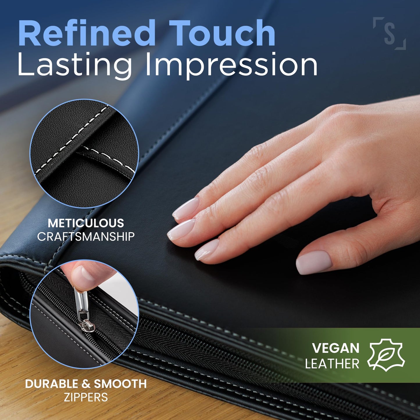 STYLIO Zipper Padfolio Portfolio Binder Organizer | Faux Leather Portfolio for Resume, Documents
