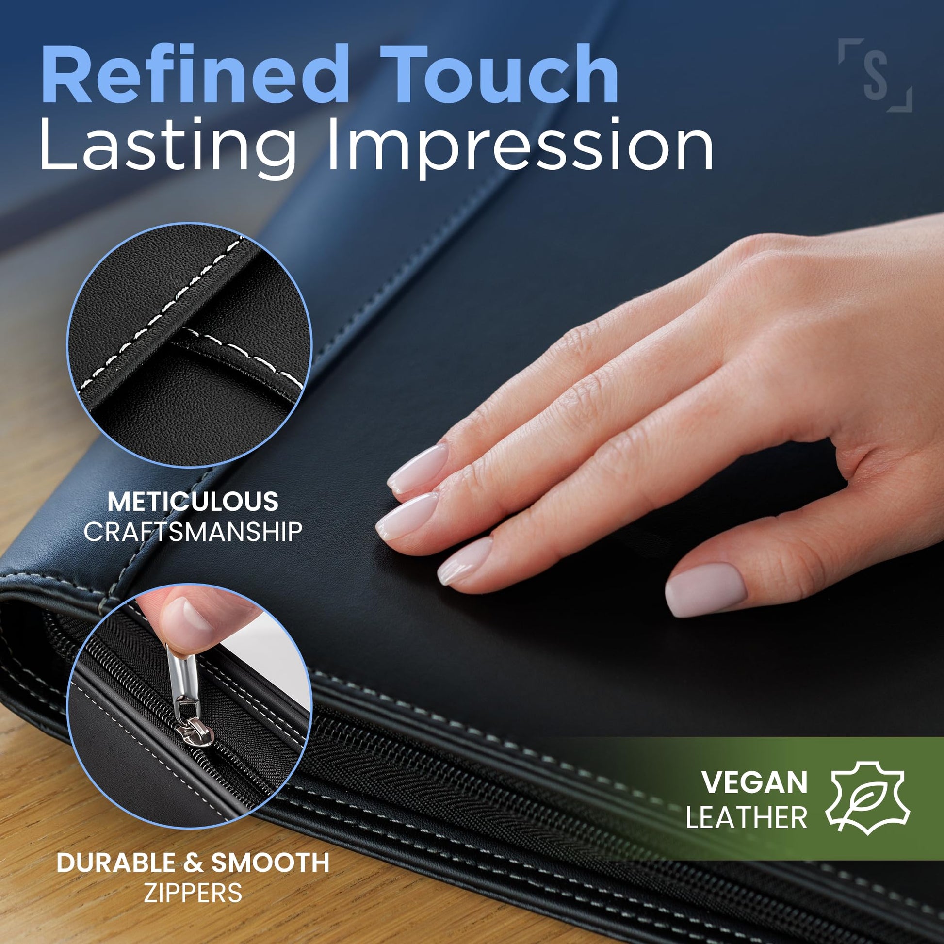 STYLIO Zipper Padfolio Portfolio Binder Organizer | Faux Leather Portfolio for Resume, Documents