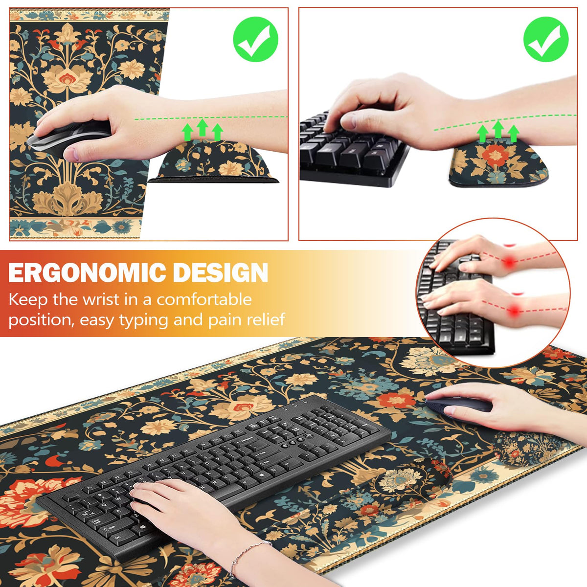 ARTSO Desk Mat Set, Mouse Pad with Wrist Rest Support + Keyboard Wrist Rest + Large Mouse Pad +