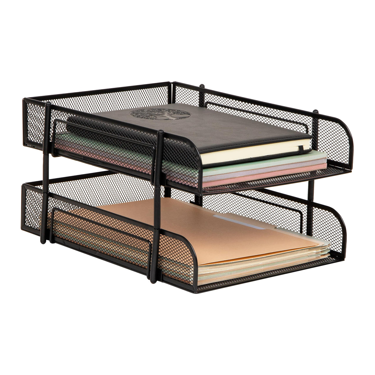 Mind Reader Stackable Paper Tray, Desktop Organizer, File Storage, Office, Metal Mesh, 2 Pcs, Black