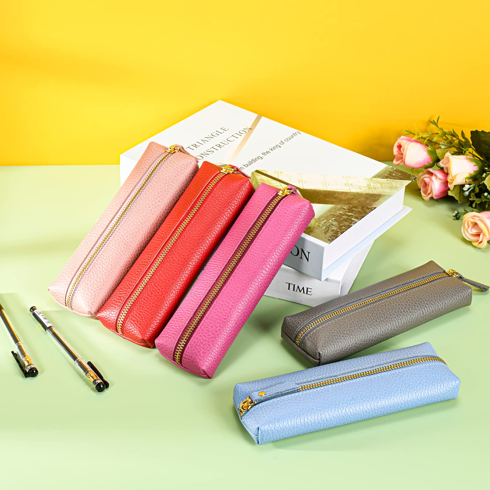 Sluxa Gray leather pen pouch, Pen holders for men. Thin pen bags for adults.