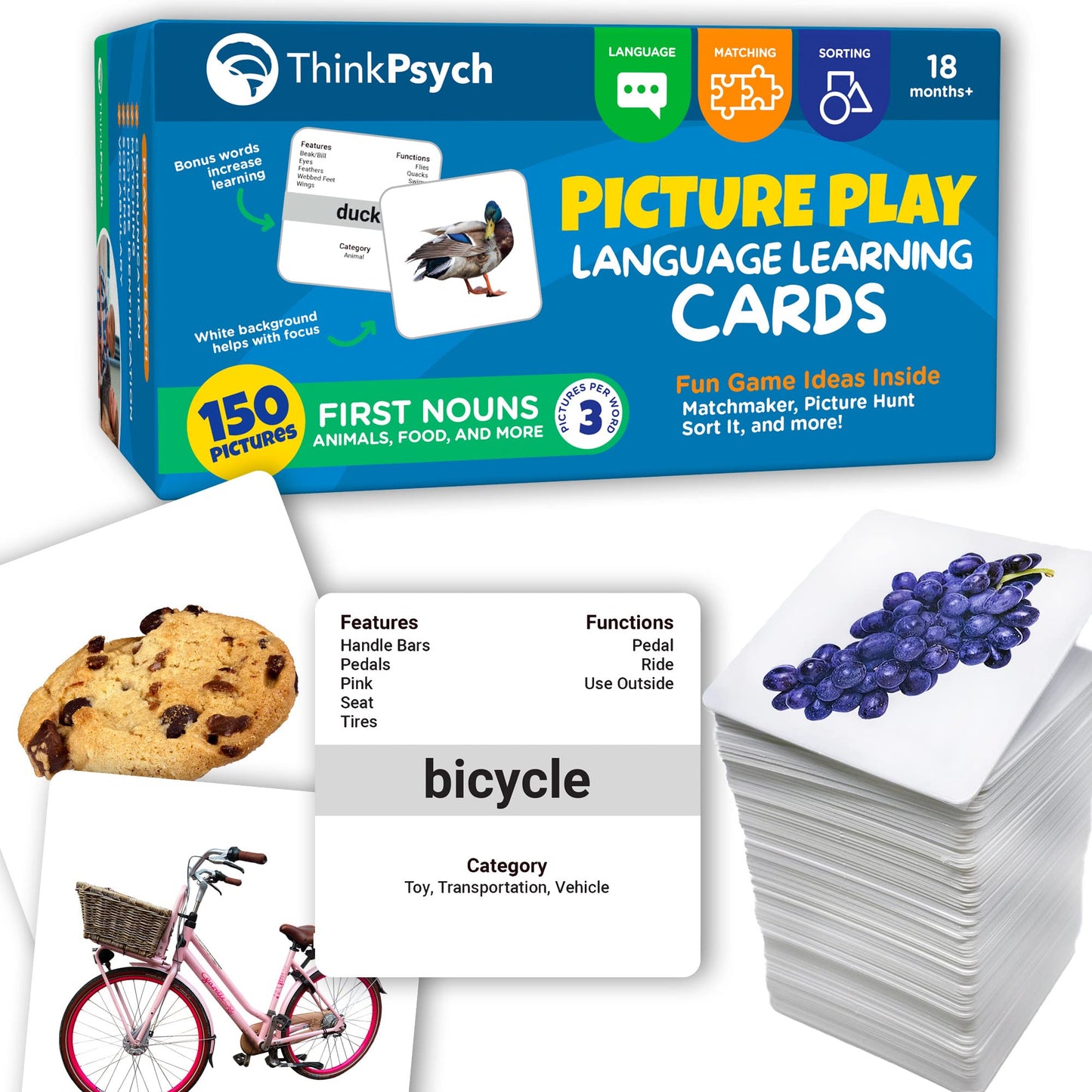 ThinkPsych First Nouns Flash Cards - 150 Picture Cards for Speech Therapy