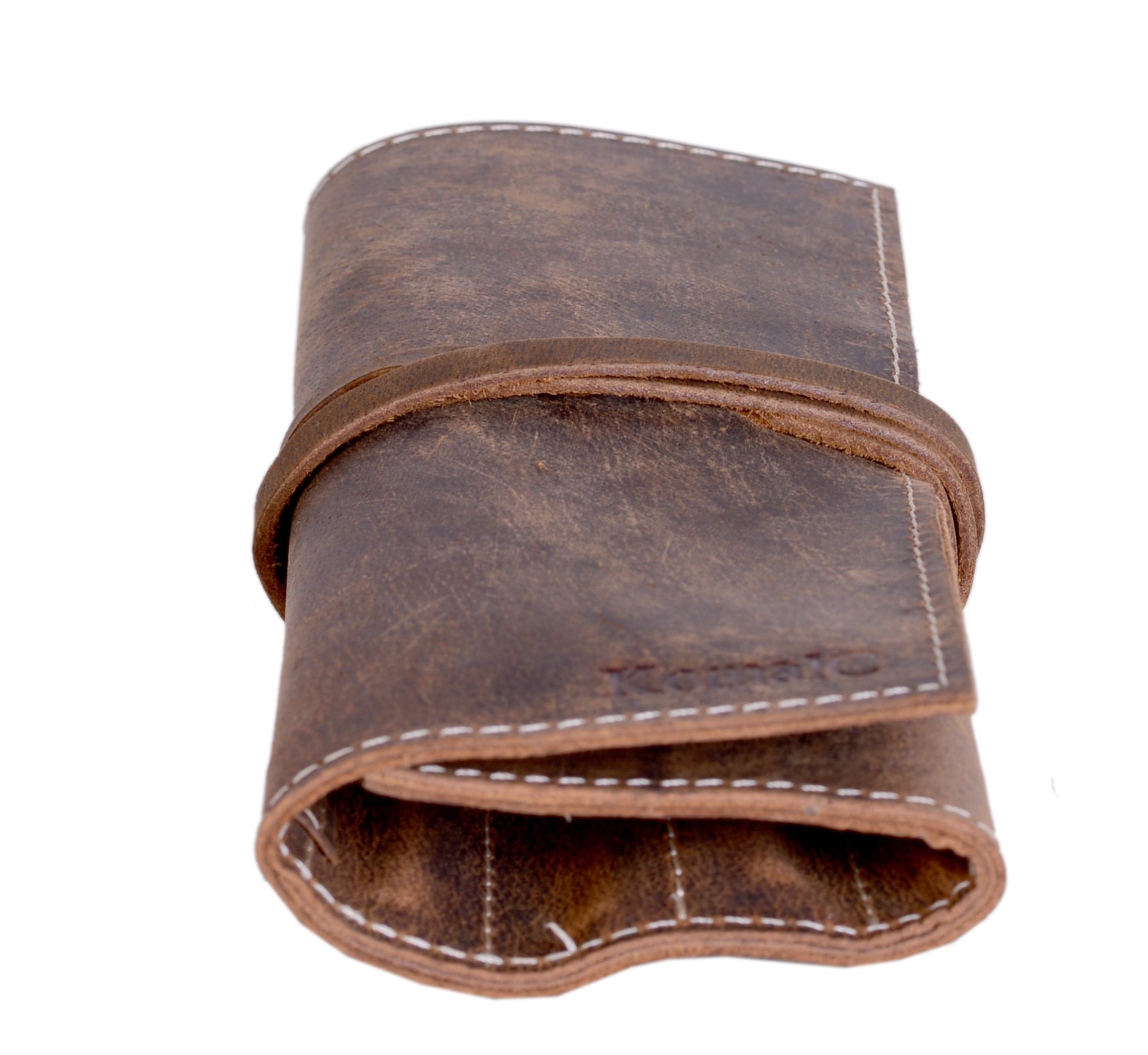 KomalC Genuine Leather Pen Case & Pencil Holder – Artisan Leather Stationery Roll/Foldable Pouch