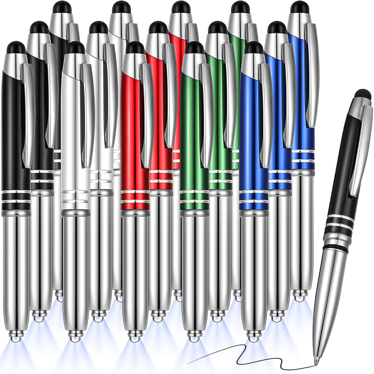 Zonon 15 Pcs Stylus Pen with Light, 3 in 1 Ballpoint Pens, Delicate Colors