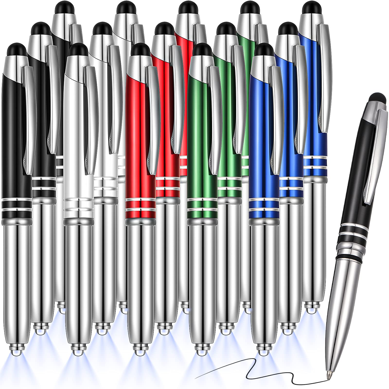 Zonon 15 Pcs Stylus Pen with Light, 3 in 1 Ballpoint Pens, Delicate Colors